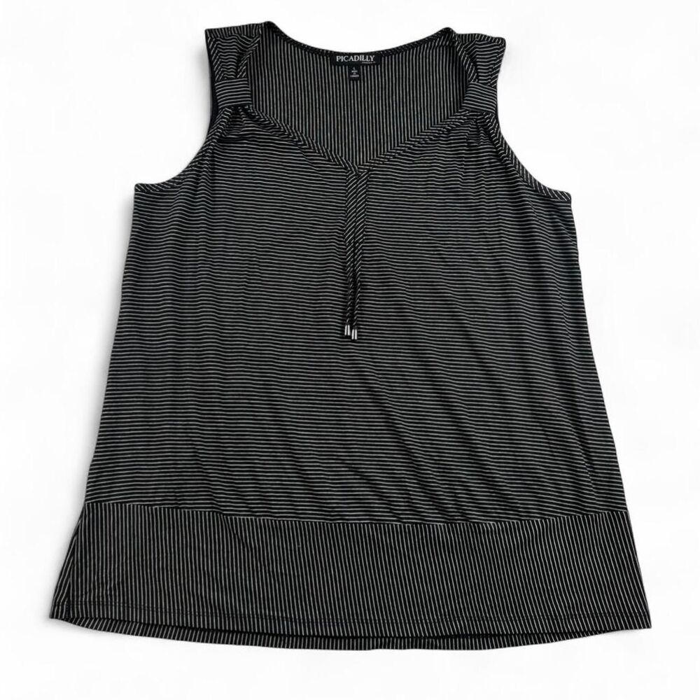 Picadilly Women's Black White Stripe Tank Top | Size Large - Made in Canada